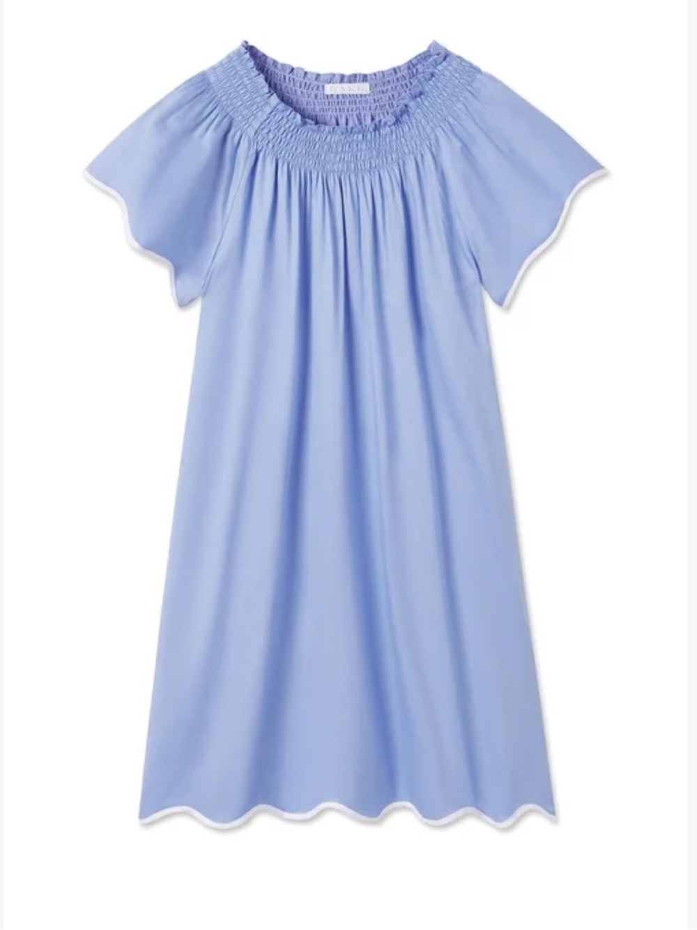 LAKE Smocked Light Blue Nightgown with Scalloped Trim